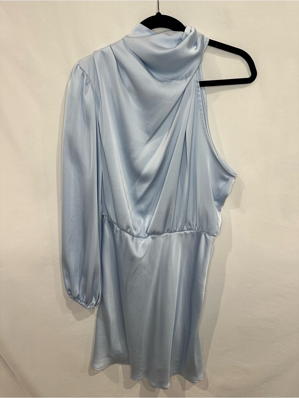 Source Unknown Light Blue One-Shoulder Draped Mini Dress